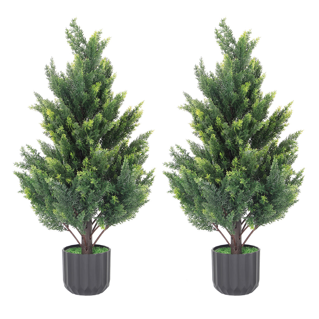 2-Pack 3Ft Artificial Cedar Topiary Trees, Faux Outdoor Cedar Bush in Decorative Pots for Front Porch and Patio,