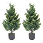 2-Pack 3Ft Artificial Cedar Topiary Trees, Faux Outdoor Cedar Bush in Decorative Pots for Front Porch and Patio,