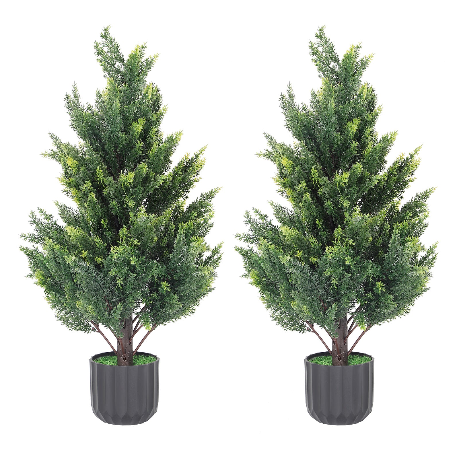 2-Pack 3Ft Artificial Cedar Topiary Trees, Faux Outdoor Cedar Bush in Decorative Pots for Front Porch and Patio,