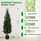 2-Pack 3Ft Artificial Cedar Topiary Trees, Faux Outdoor Cedar Bush in Decorative Pots for Front Porch and Patio,