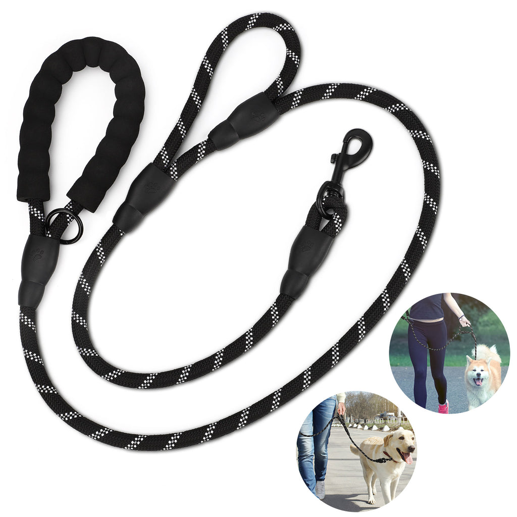 5FT Heavy Duty Dog Leash with Double Padded Handles, Reflective Nylon Rope Leash for Medium and Large Dogs, Walking and Training,
