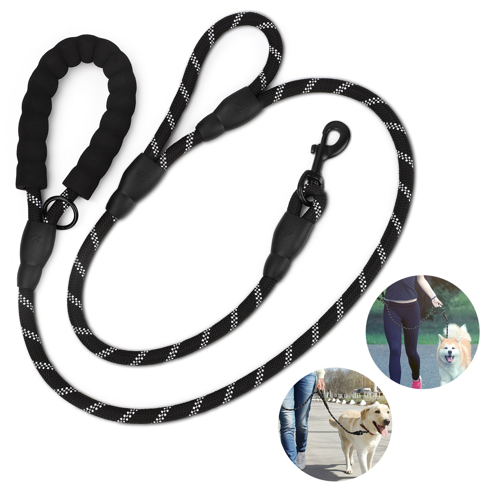 5FT Heavy Duty Dog Leash with Double Padded Handles, Reflective Nylon Rope Leash for Medium and Large Dogs, Walking and Training,