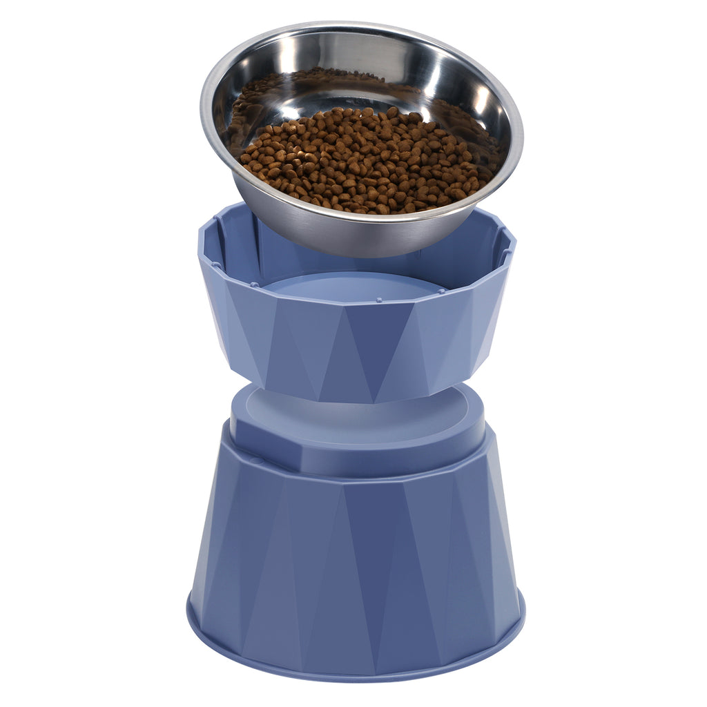 Detachable Blue Raised Pet Bowls - Double Layer Stainless Steel Elevated Feeder for Cats & Small Dogs, Spine Protection