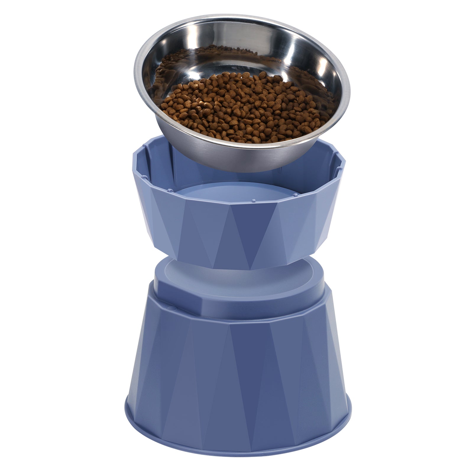 Detachable Blue Raised Pet Bowls - Double Layer Stainless Steel Elevated Feeder for Cats & Small Dogs, Spine Protection