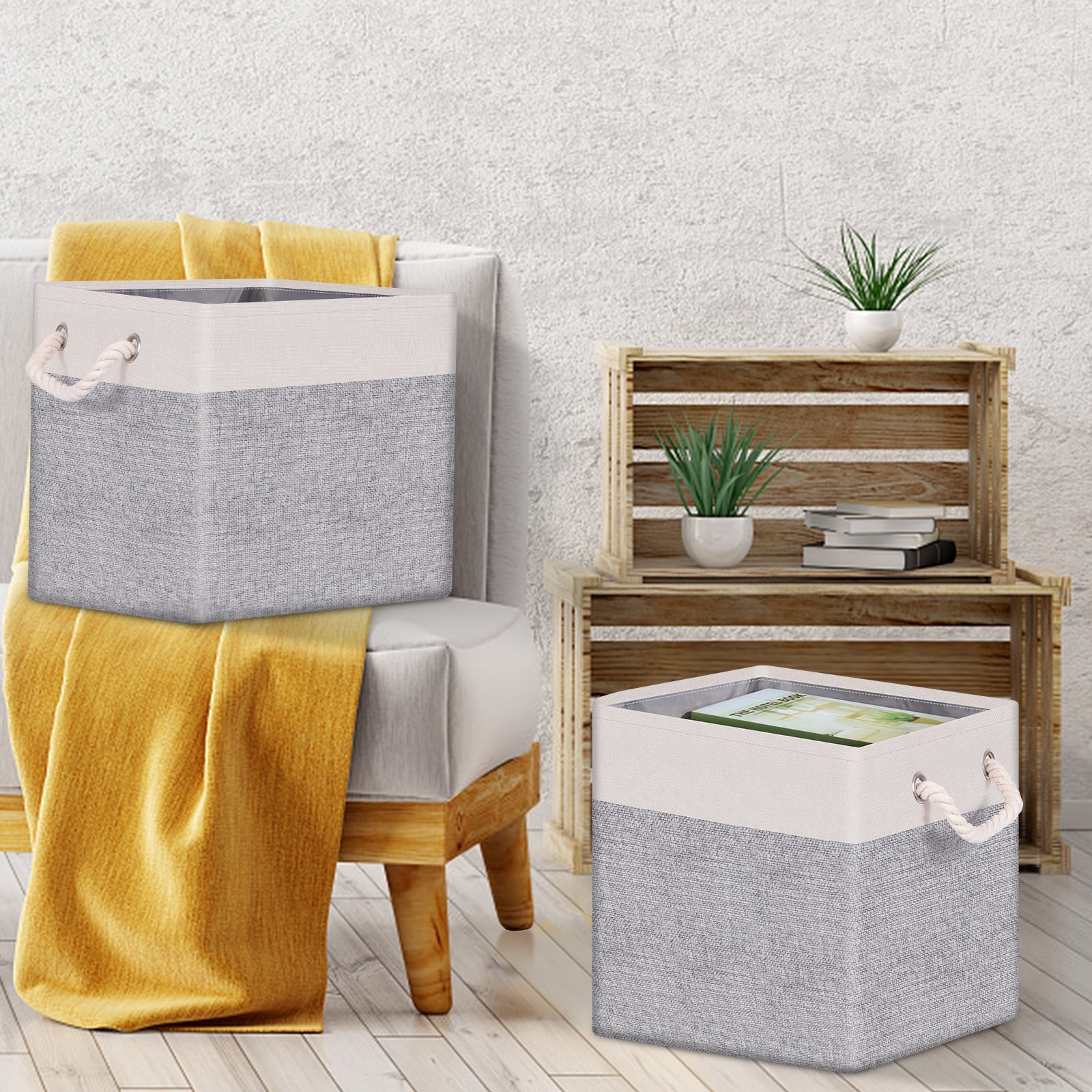 2-Pack Decorative Fabric Storage Bins with Rope Handles - Collapsible Closet Organizers for Nursery & Home