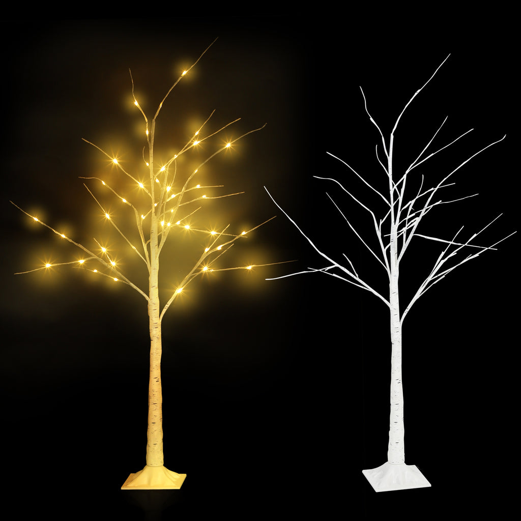 2-Pack 4FT Lighted Birch Trees with Fairy Lights - Plug-in Artificial Christmas Twig Trees for Indoor/Outdoor