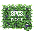 8 Pack Artificial Grass Wall Panels with Lavender - 15inchx11inch UV Stable Boxwood Hedge for Privacy Decor