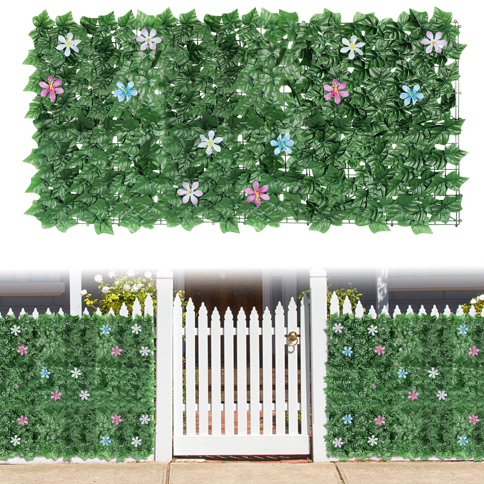 12.5inch x 16.5inch Artificial Ivy Fence with Flowers - Faux Vine Privacy Screen for Apartment Balcony & Backyard