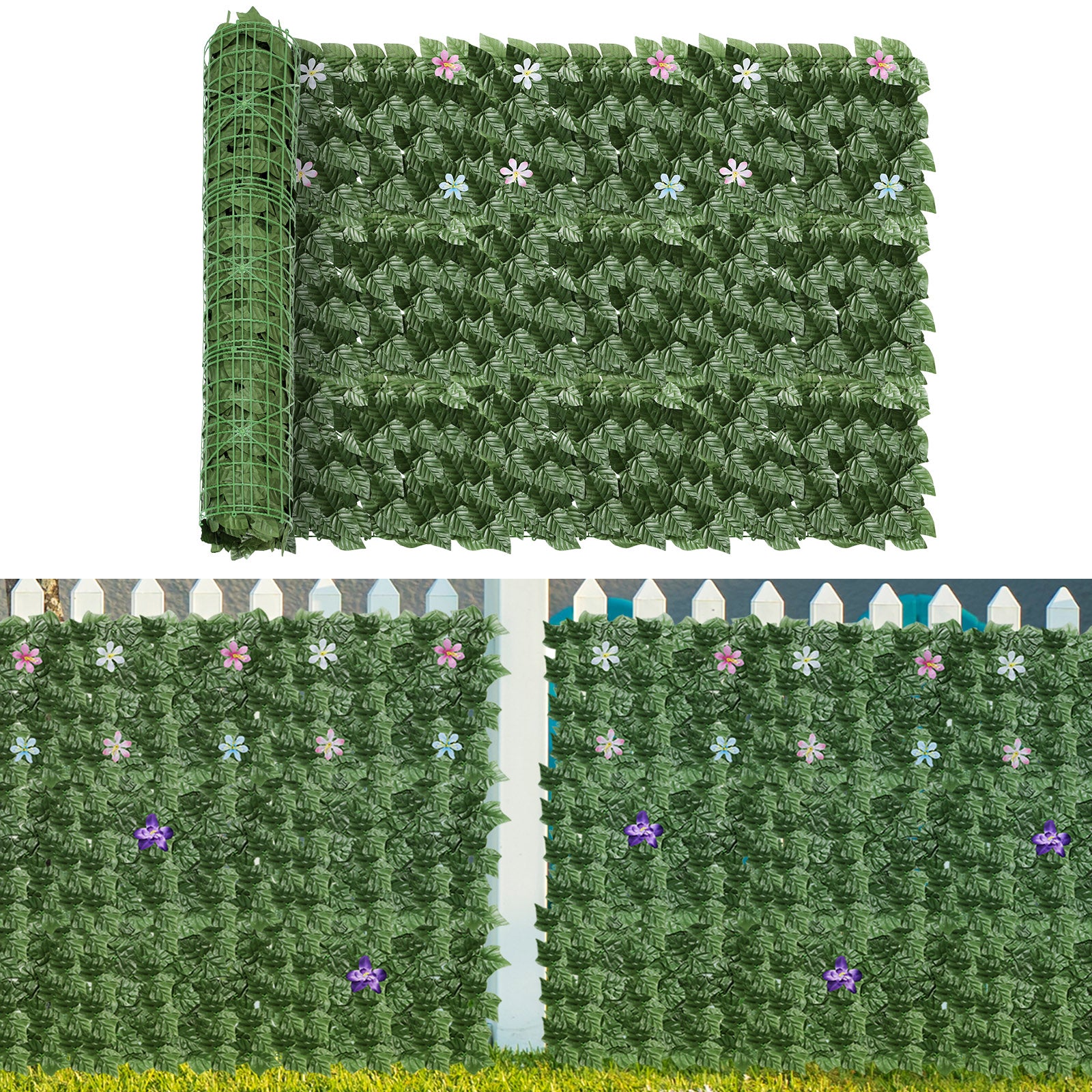 24-Pack Artificial Ivy Privacy Fence Panels (91inch x 46inch) - Faux Leaf Hedges for Outdoor Landscaping
