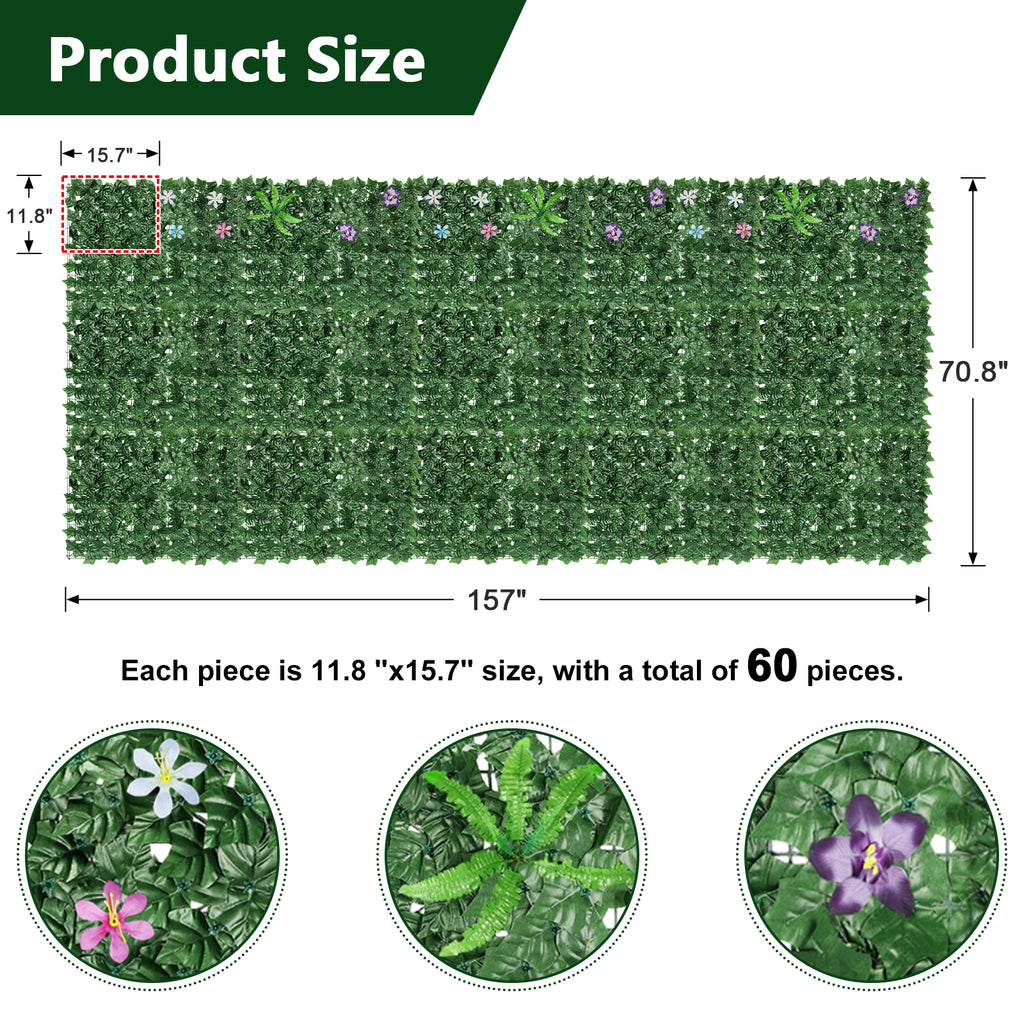 24-Pack Artificial Ivy Privacy Fence Panels (91inch x 46inch) - Faux Leaf Hedges for Outdoor Landscaping