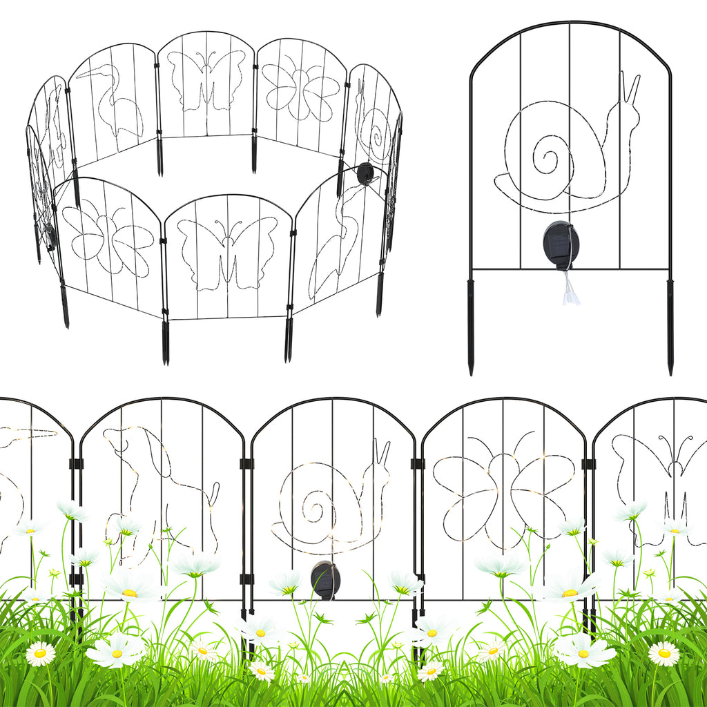 Solar Powered Animal Silhouette Garden Stakes - Lighted Metal Fence Border for Walkway & Flower Bed