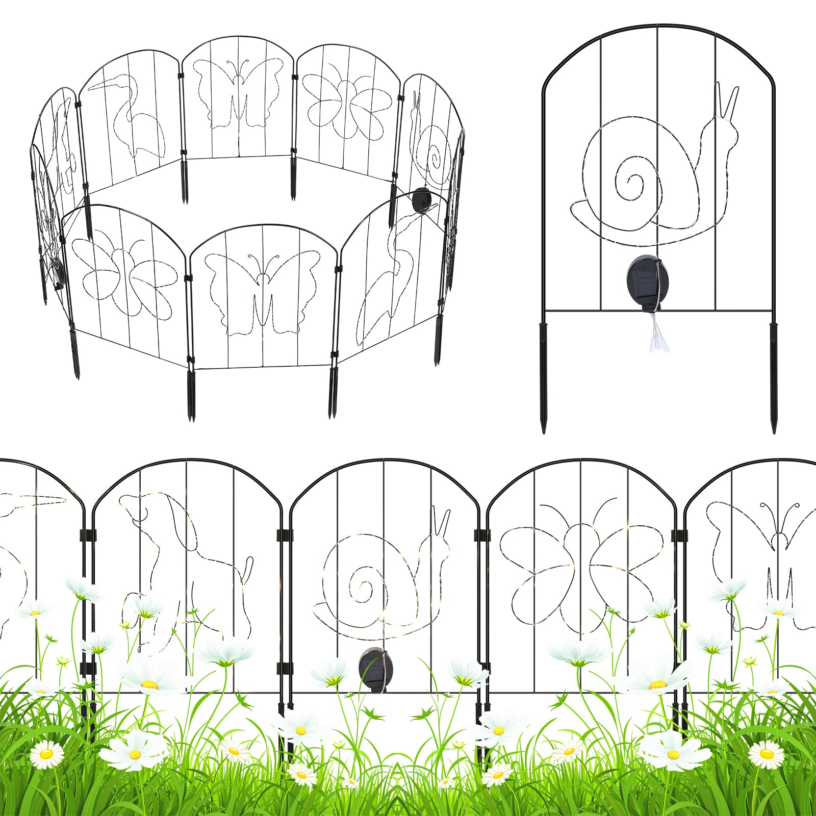 Solar Powered Animal Silhouette Garden Stakes - Lighted Metal Fence Border for Walkway & Flower Bed