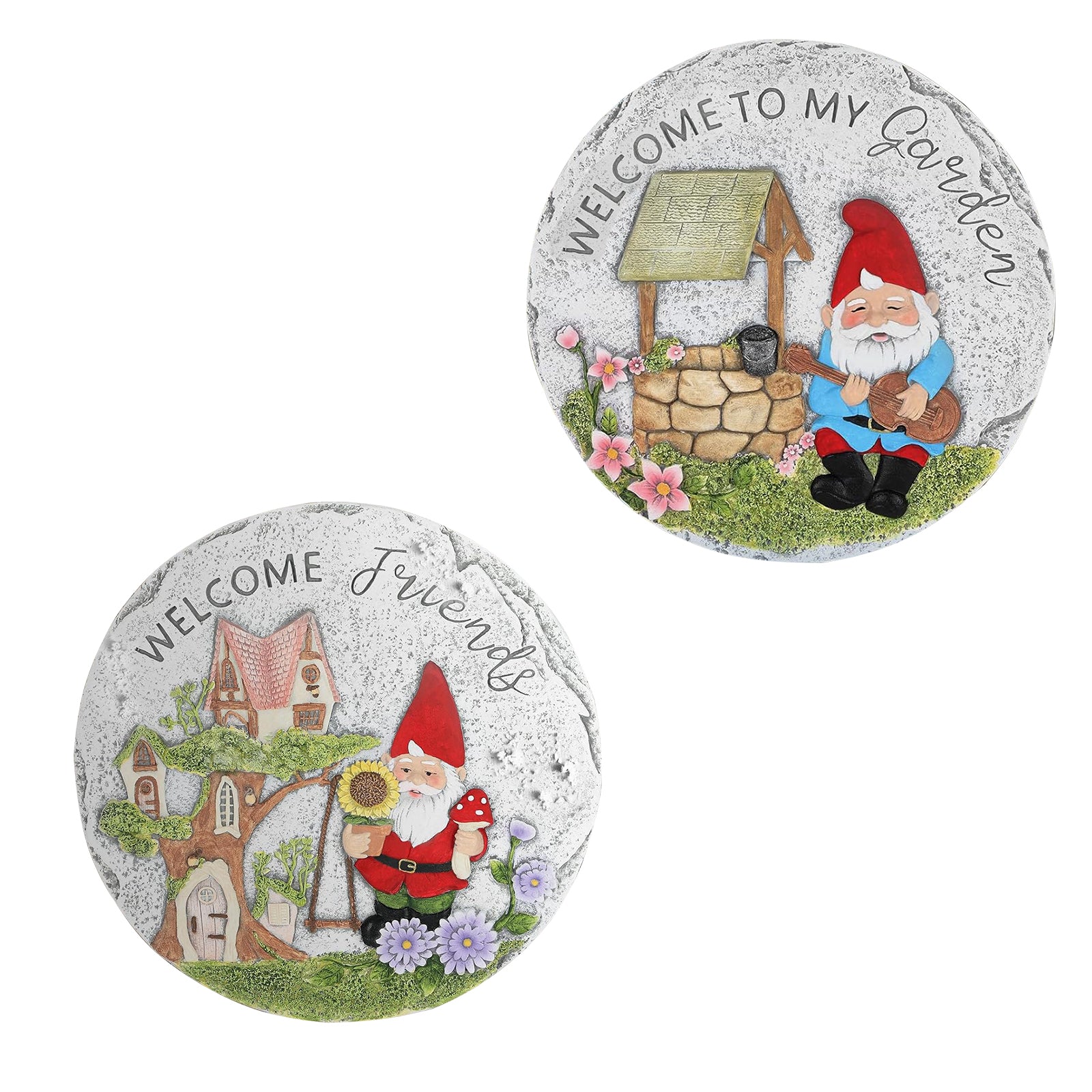 Santa Claus Stepping Stones Outdoor Set of 2 - 10inch Round Decorative Garden Pavers for Walkway & Yard