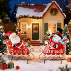 2-Pack Solar Christmas Metal Garden Stakes - LED Lighted Sleigh Signs for Pathway & Lawn Decor