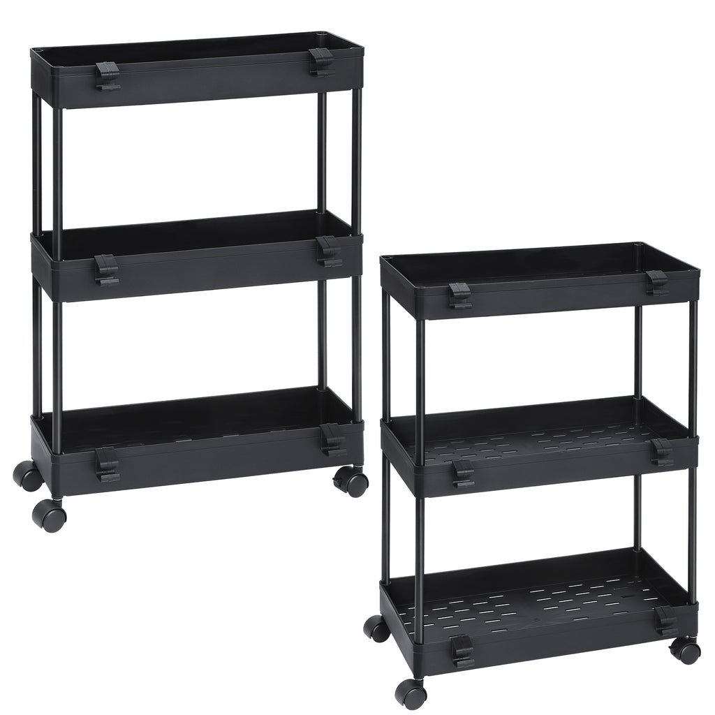 2-Pack 3-Tier Slim Storage Cart on Wheels - Mobile Rolling Utility Rack for Kitchen, Bathroom & Laundry