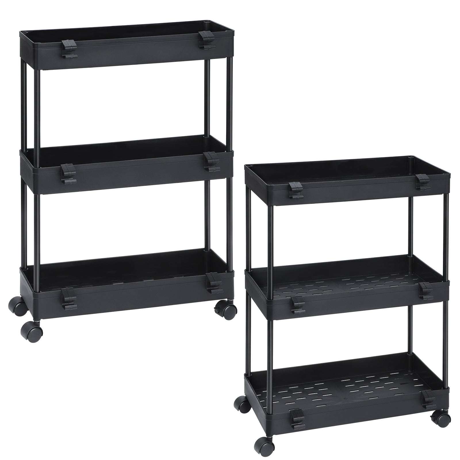 2-Pack 3-Tier Slim Storage Cart on Wheels - Mobile Rolling Utility Rack for Kitchen, Bathroom & Laundry