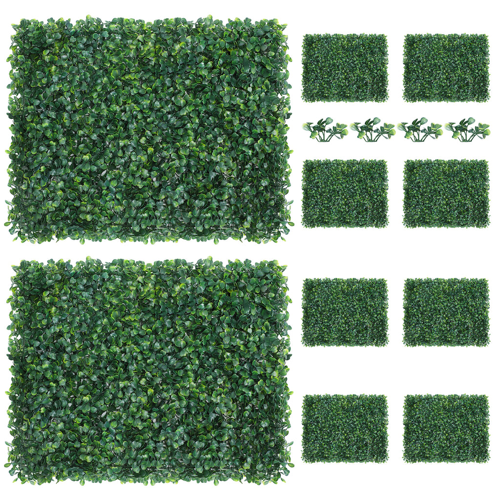 10-Pack 16inch x 12inch Artificial Grass Wall Panels - PE Boxwood Hedge Backdrop for Fence & Garden