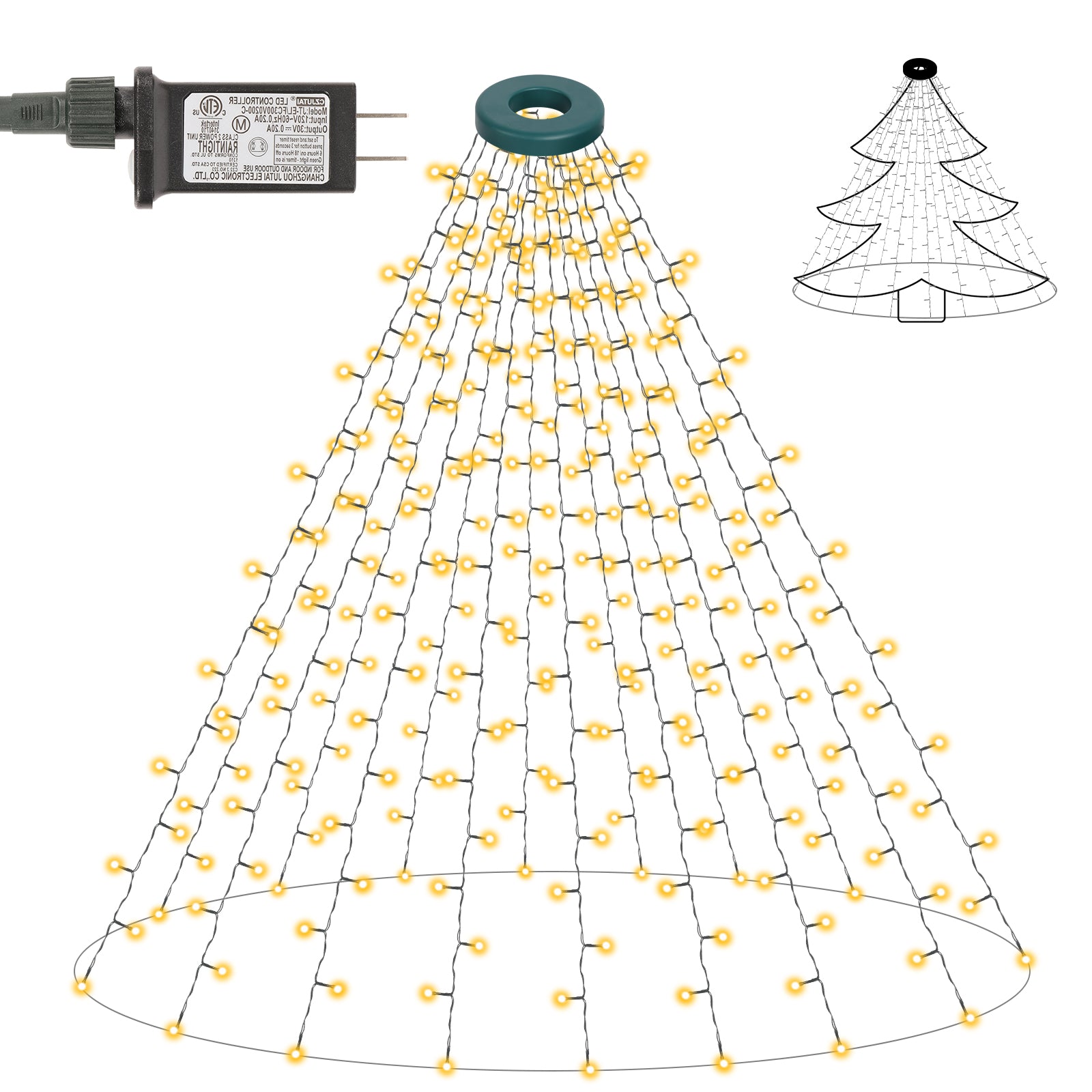 6.6FT Christmas Tree Lights with 400 LED Warm White - 16 Lines Waterfall String Lights for Holiday Decor
