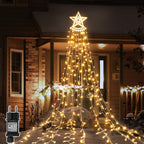 12FT Christmas Waterfall Lights with 14inch Star Topper - 350 LED Outdoor Star String Lights for Yard