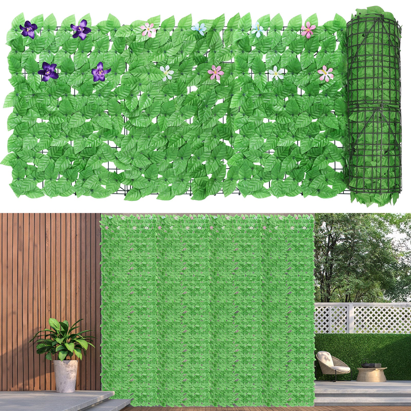 24-Pack 15inch x 11inch Artificial Grass Wall Panels - UV Protected Backdrop Greenery for Balcony & Patio