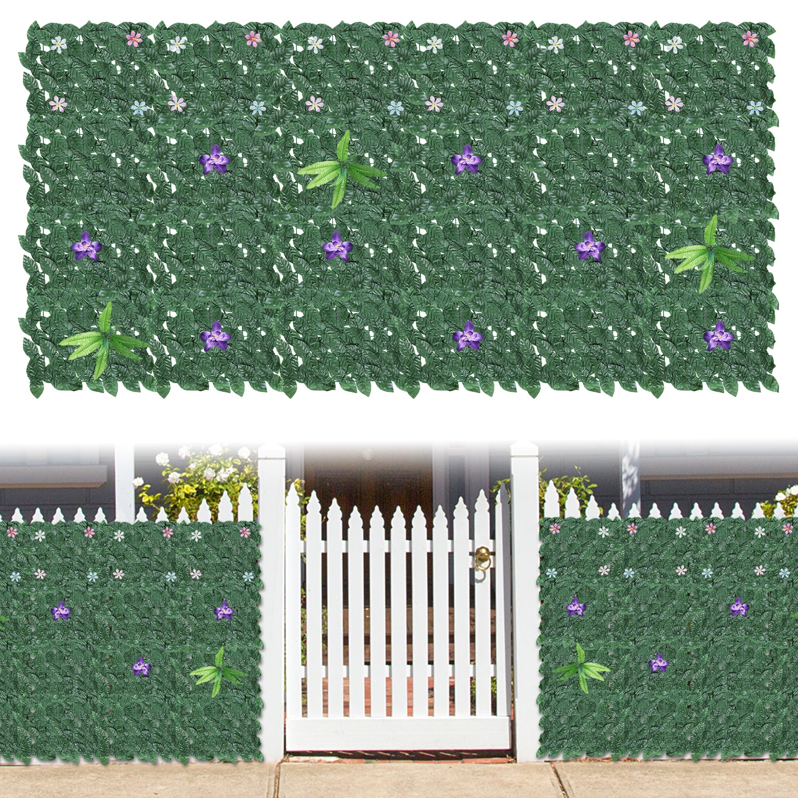 91inch x 46inch Artificial Evergreen Ivy Privacy Fence - Faux Vine Panel for Wall Decor & Backyard Privacy