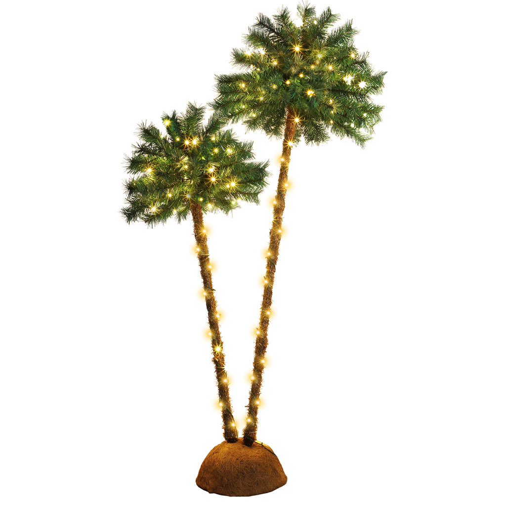 Artificial Christmas Palm Tree - Double-Trunk Lighted Tropical Xmas Trees