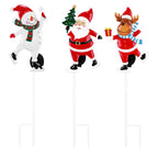 Solar Christmas Yard Stakes, 3-Pack - Metal Santa, Snowman & Reindeer Garden Lights for Path & Lawn