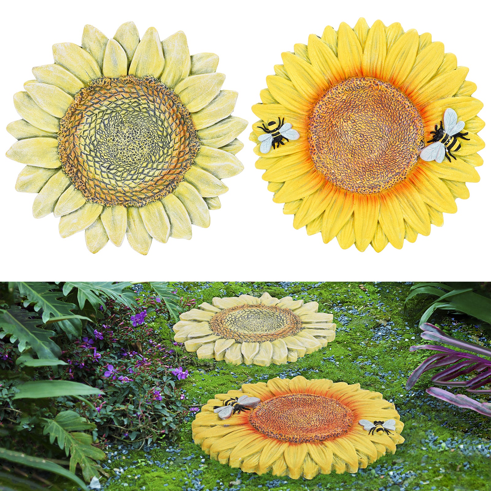 2 Pack Sunflower Garden Stepping Stone Set - 10-Inch Decorative Pavers for Walkways & Outdoors