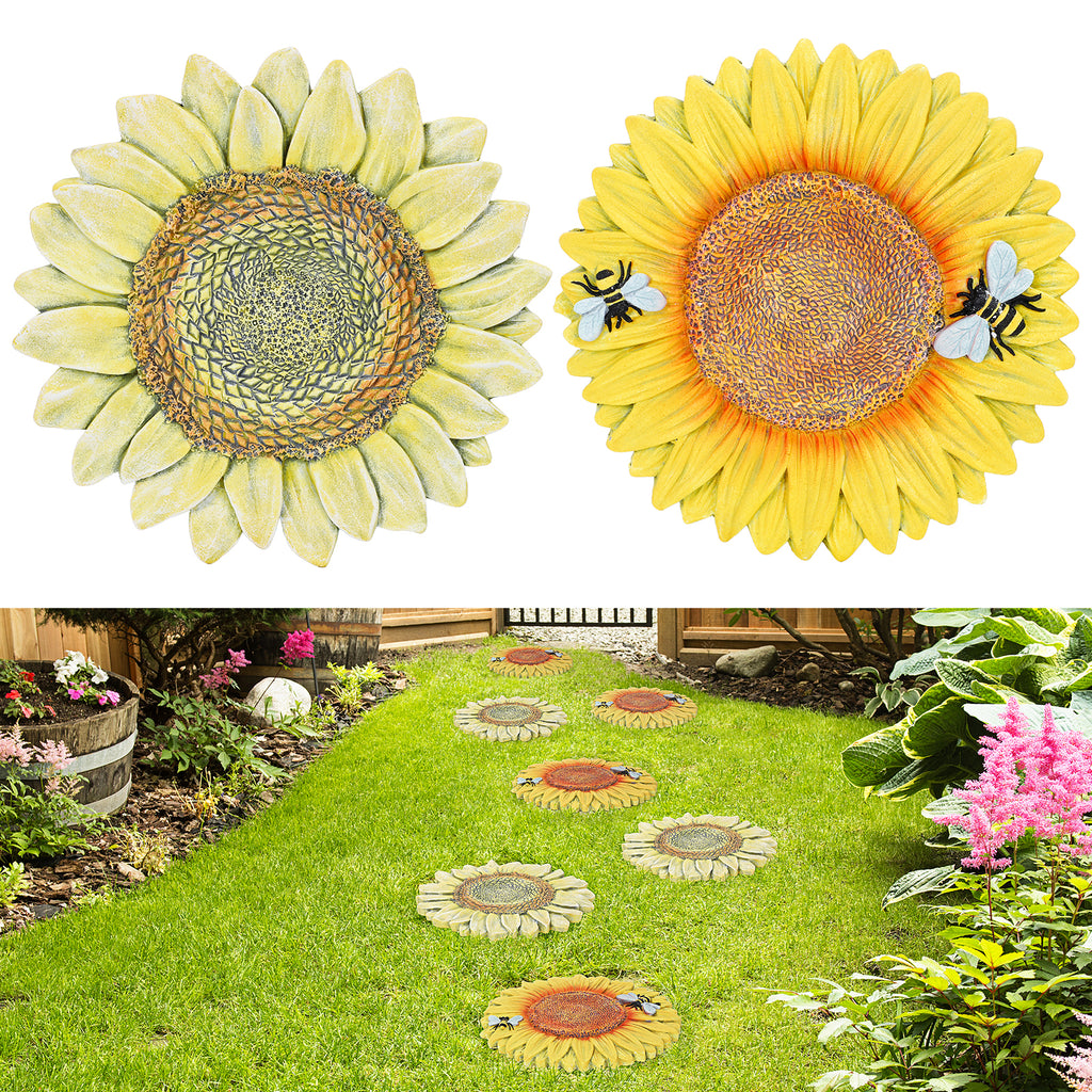 2 Pack Sunflower Garden Stepping Stone Set - 10-Inch Decorative Pavers for Walkways & Outdoors