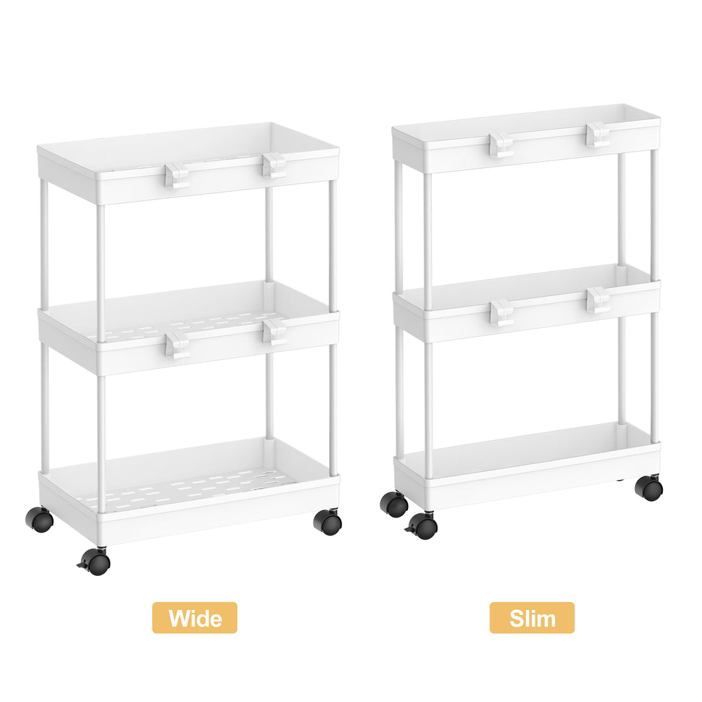 3-Tier Slim Rolling Storage Cart, 2-Pack - Mobile Shelving Unit Organizer for Kitchen & Bathroom