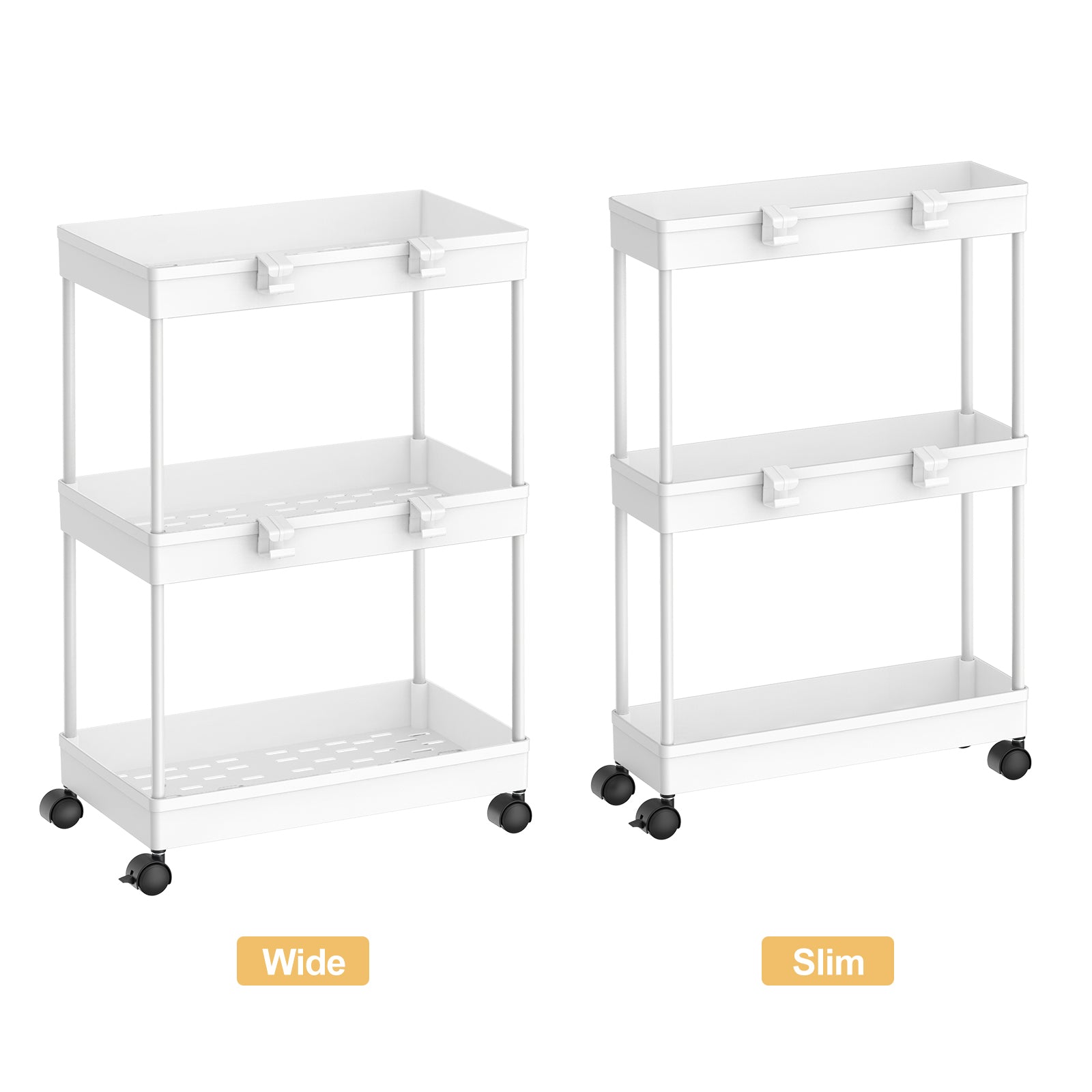 3-Tier Slim Rolling Storage Cart, 2-Pack - Mobile Shelving Unit Organizer for Kitchen & Bathroom