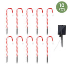 10-Pack Solar Candy Cane Lights - 22inch Christmas Pathway Markers with 8 Lighting Modes