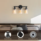 3-Light Industrial Bathroom Vanity Light - Matte Black Wall Sconce with Clear Glass Shades