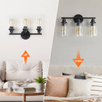 3-Light Industrial Bathroom Vanity Light - Matte Black Wall Sconce with Clear Glass Shades