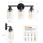3-Light Industrial Bathroom Vanity Light - Matte Black Wall Sconce with Clear Glass Shades