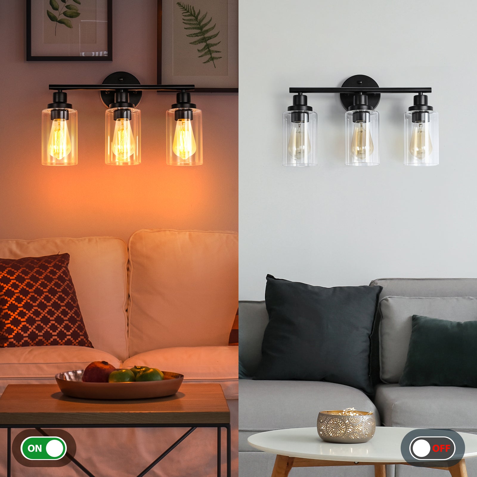 3-Light Industrial Bathroom Vanity Light - Matte Black Wall Sconce with Clear Glass Shades