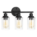 3-Light Industrial Bathroom Vanity Light - Matte Black Wall Sconce with Clear Glass Shades