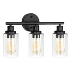 3-Light Industrial Bathroom Vanity Light - Matte Black Wall Sconce with Clear Glass Shades