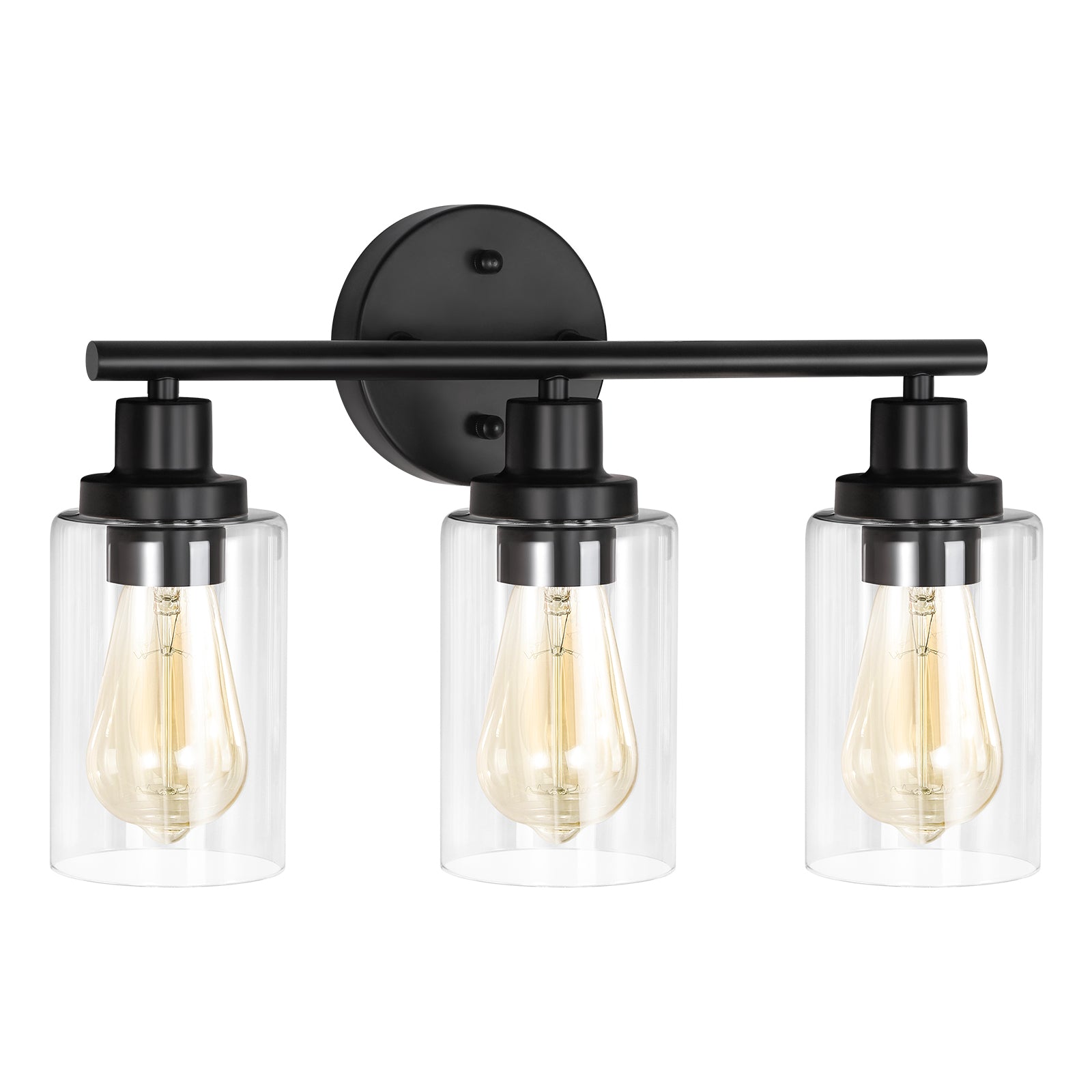 3-Light Industrial Bathroom Vanity Light - Matte Black Wall Sconce with Clear Glass Shades