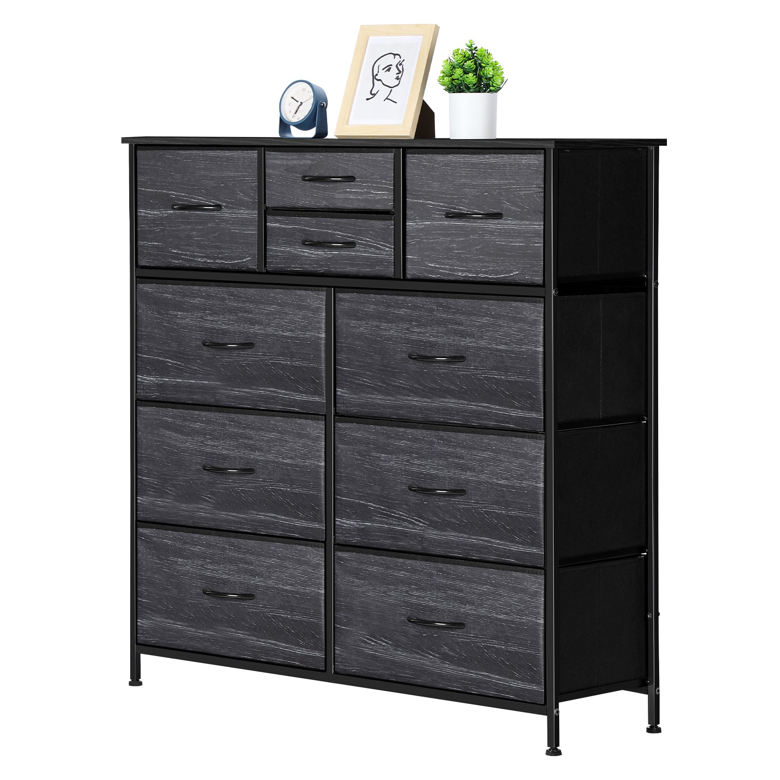 10-Drawer Fabric Storage Dresser - Large Chest of Drawers with Wood Top for Nursery & Entryway