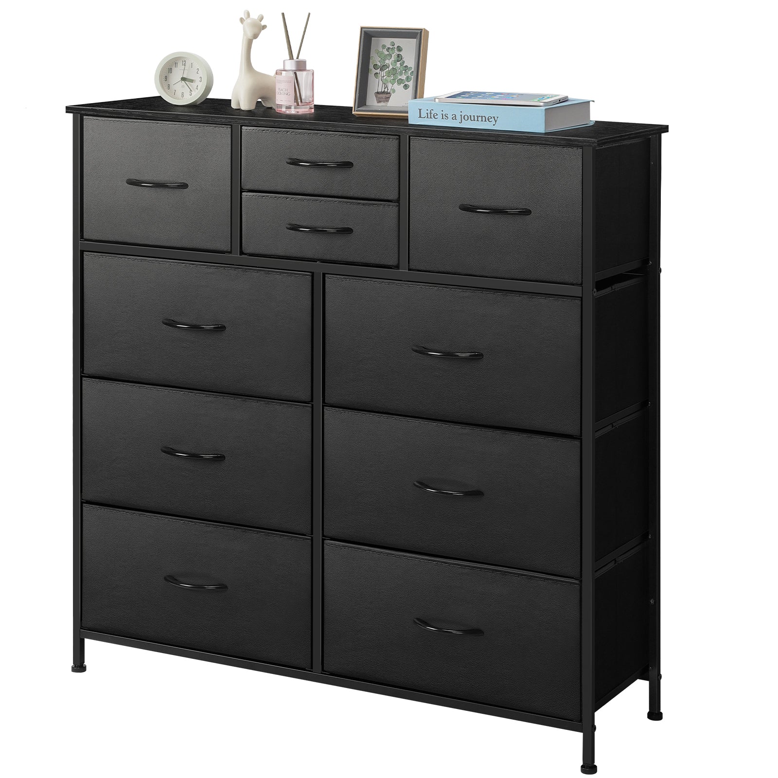 10-Drawer Fabric Storage Dresser - Large Chest of Drawers with Wood Top for Nursery & Entryway