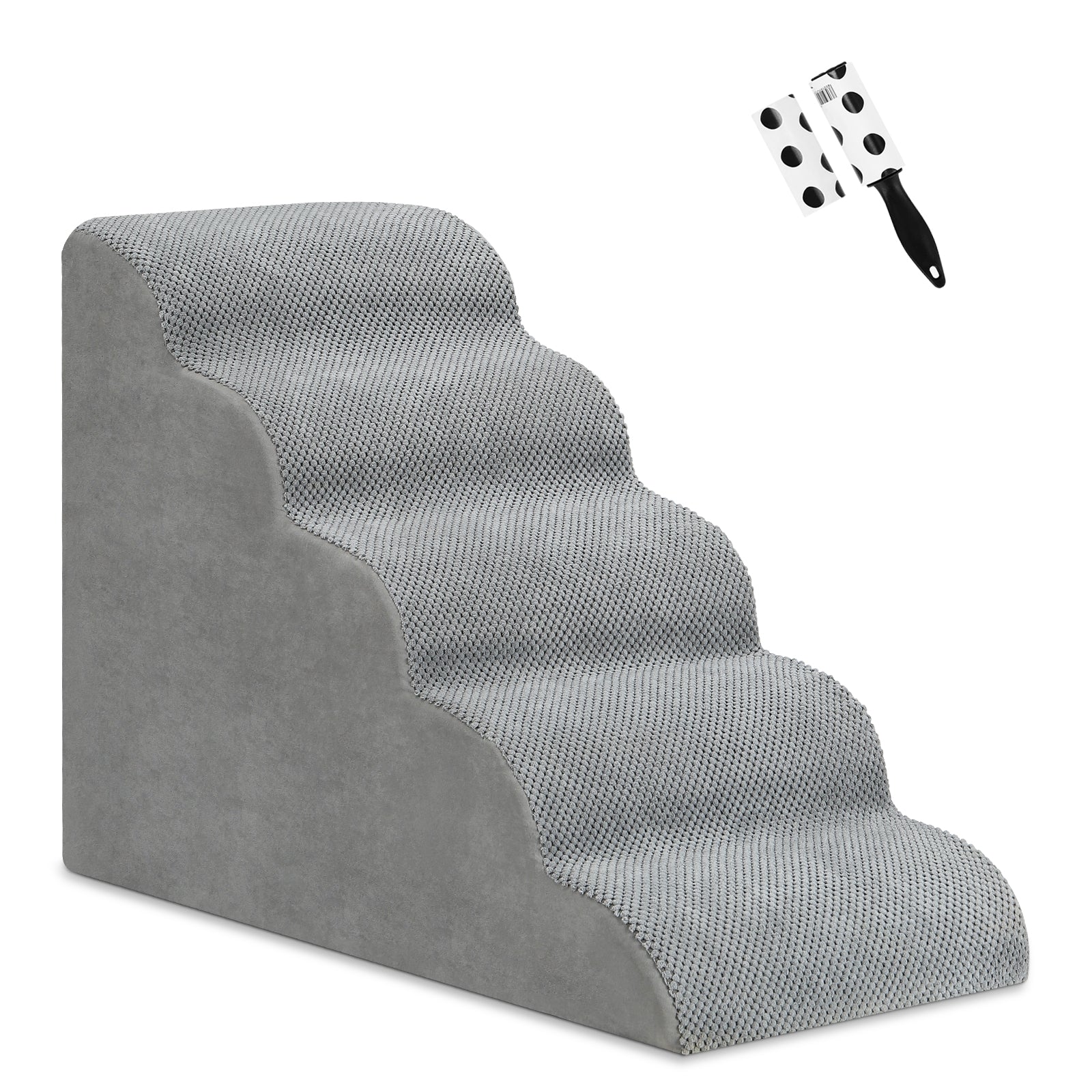 5-Step High Density Foam Pet Stairs - Non-Slip Dog Ramp for High Beds & Couches