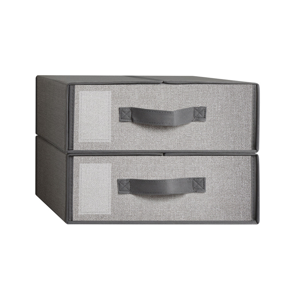 2-Pack Bed Sheet Storage Organizers - Grey Linen Closet Box with Label Pocket & Zipper