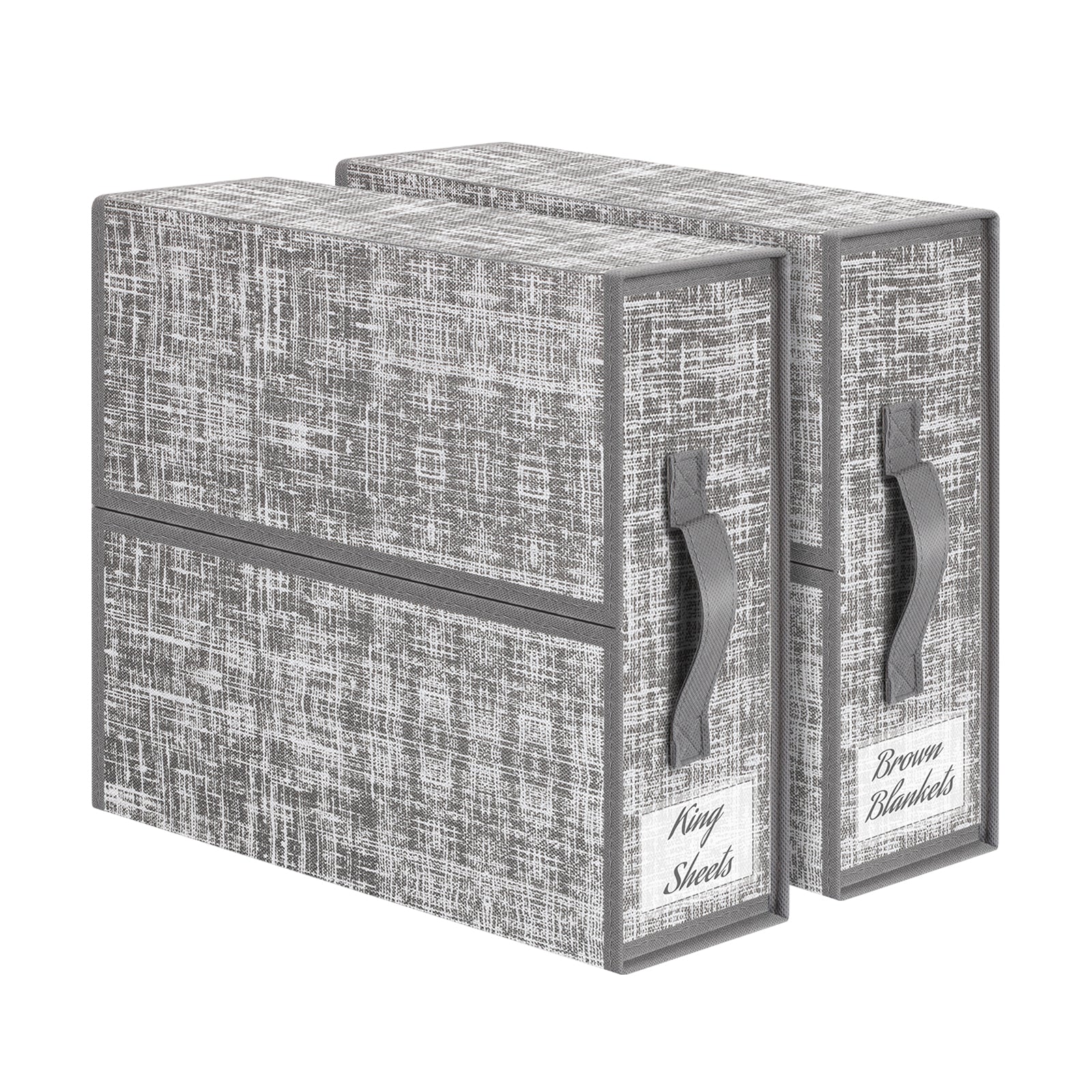 2-Pack Bed Sheet Storage Organizers - Grey Linen Closet Box with Label Pocket & Zipper