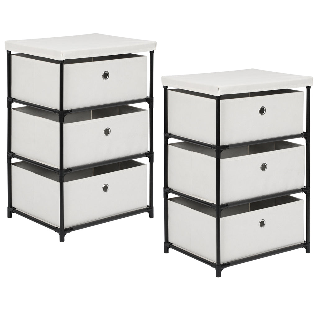 2-Pack Small White Fabric Dressers - Matching 3-Drawer Storage Units for Bedroom & Nursery