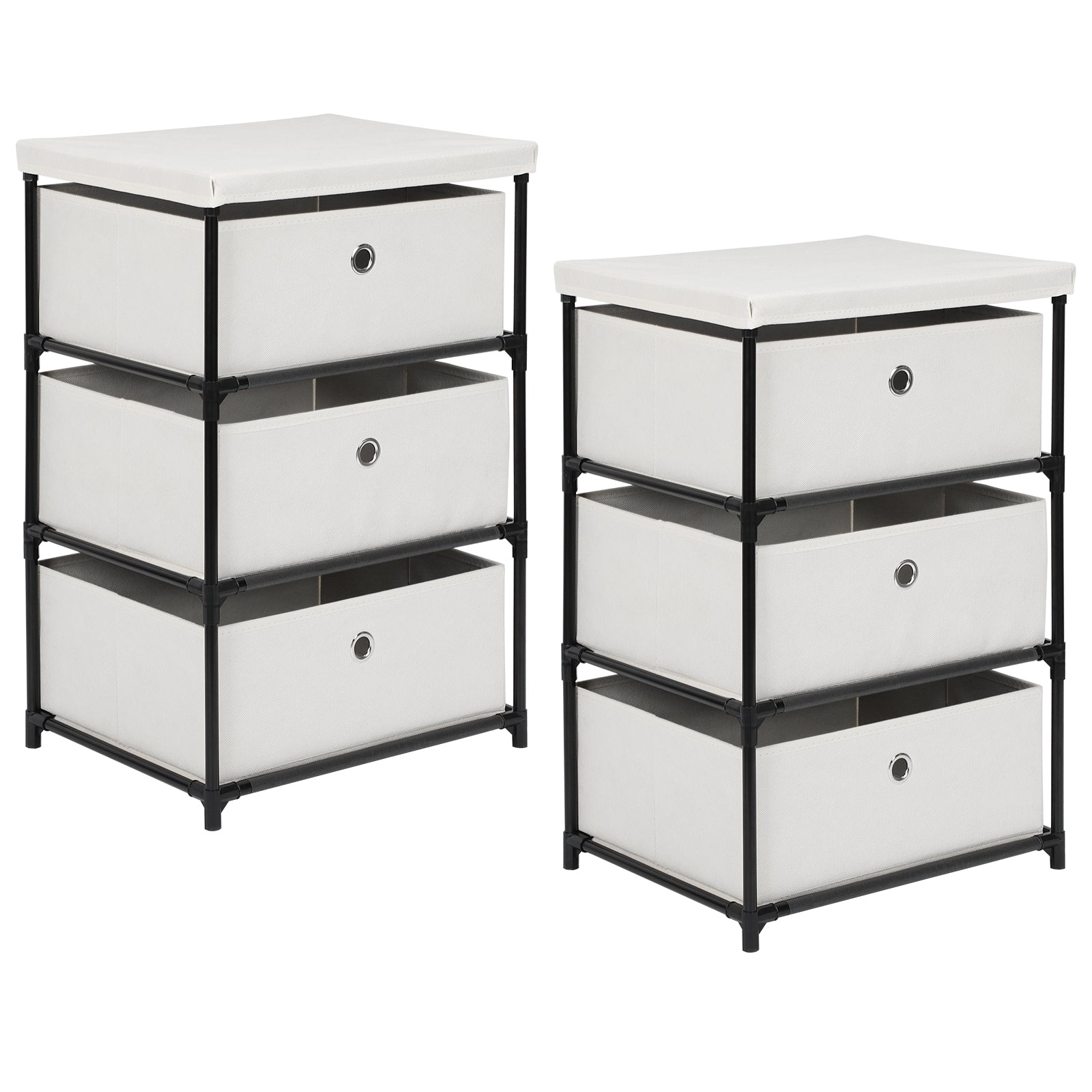 2-Pack Small White Fabric Dressers - Matching 3-Drawer Storage Units for Bedroom & Nursery
