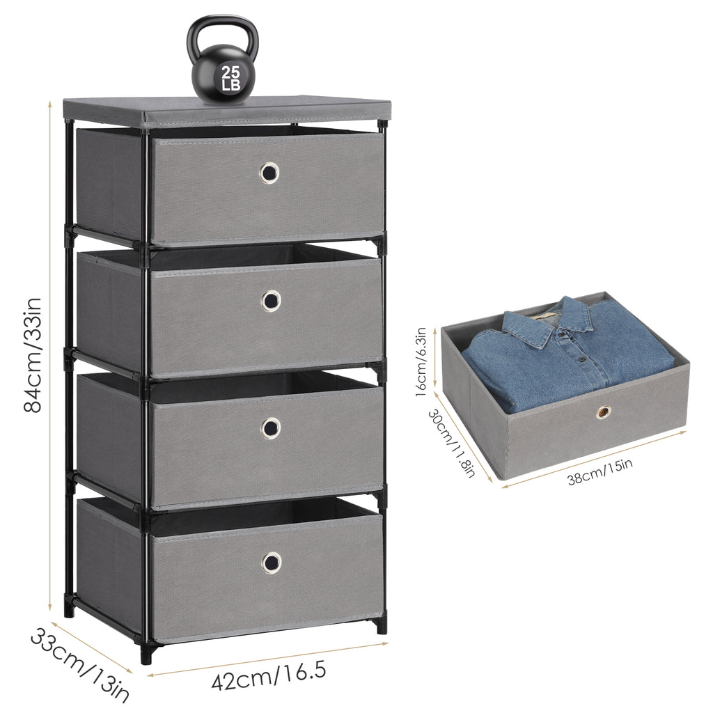 4-Drawer White Fabric Chest - Storage Organizer Unit for Closets, Bedroom & Dorm