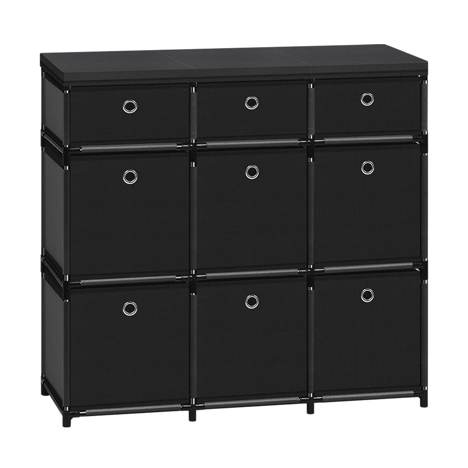9-Cube Storage Organizer Dresser - Black Fabric Drawer Unit for Clothes & Dorm Room