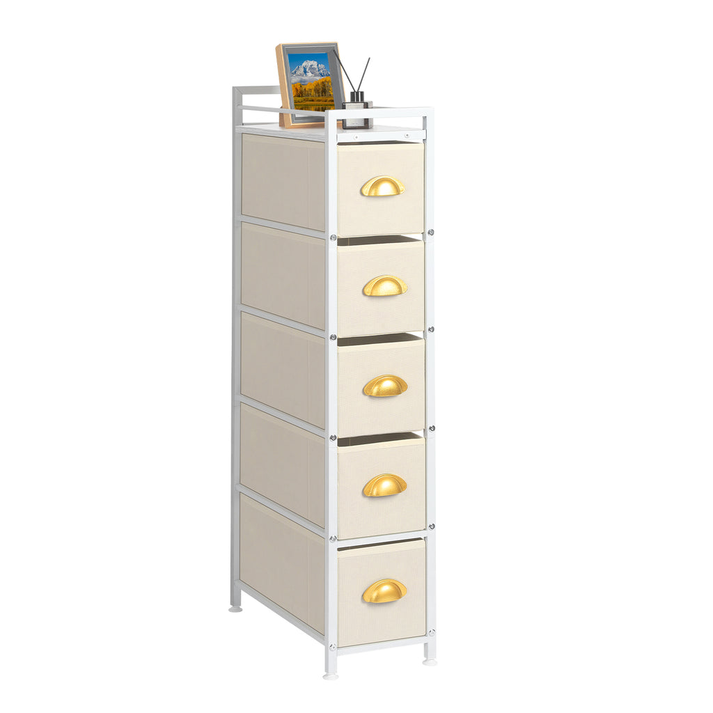 5-Tier Narrow Beige Dresser - Tall Slim Fabric Storage Cabinet for Living Room & Gaps