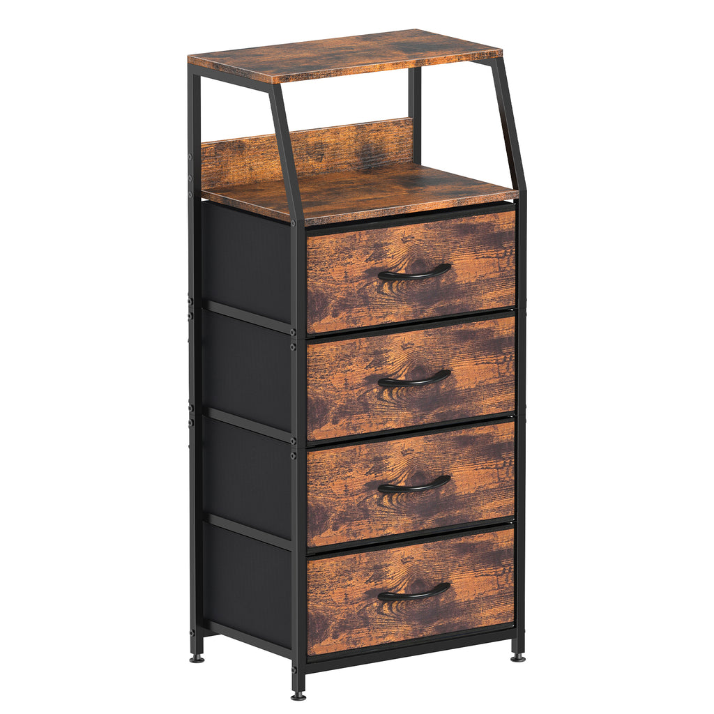 5-Drawer Tall Fabric Dresser - Brown Chest of Drawers with 2-Tier Wood Top for Small Spaces